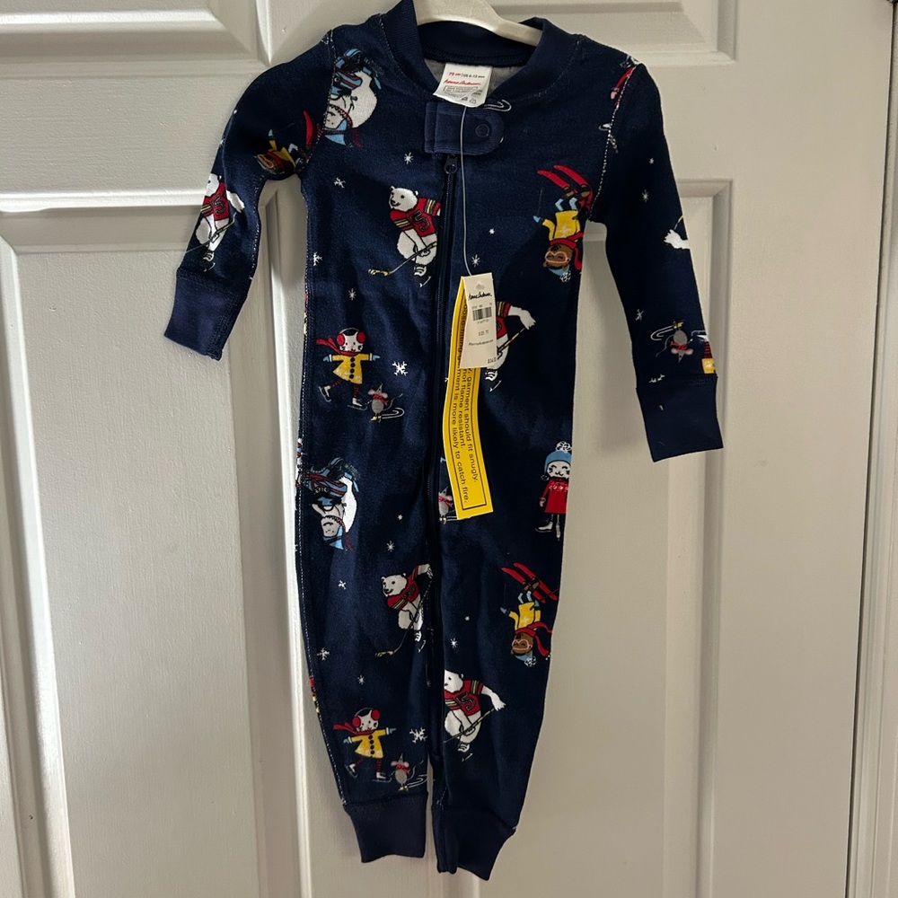 Hanna Andersson Navy Blue Kids Footie Winter SportCharacters 100% Organic Cotton